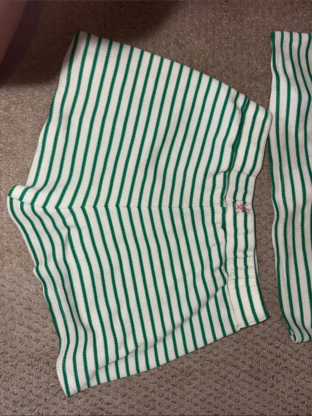 Missguided White and Green Striped Cropped Tee & Shorts Set